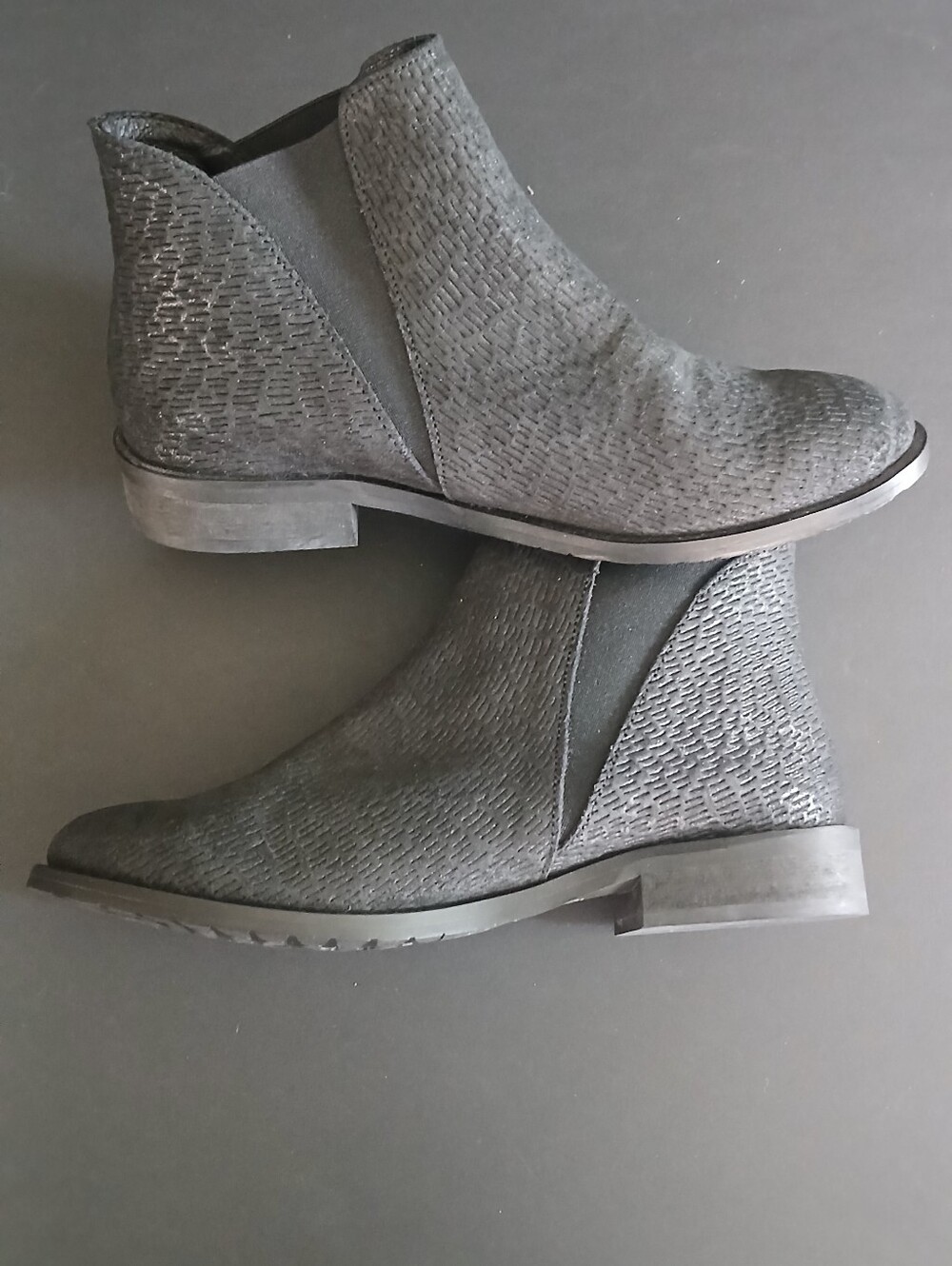 Women’s Black Textured Slip-On Chelsea Booties, Abramey, Size 37